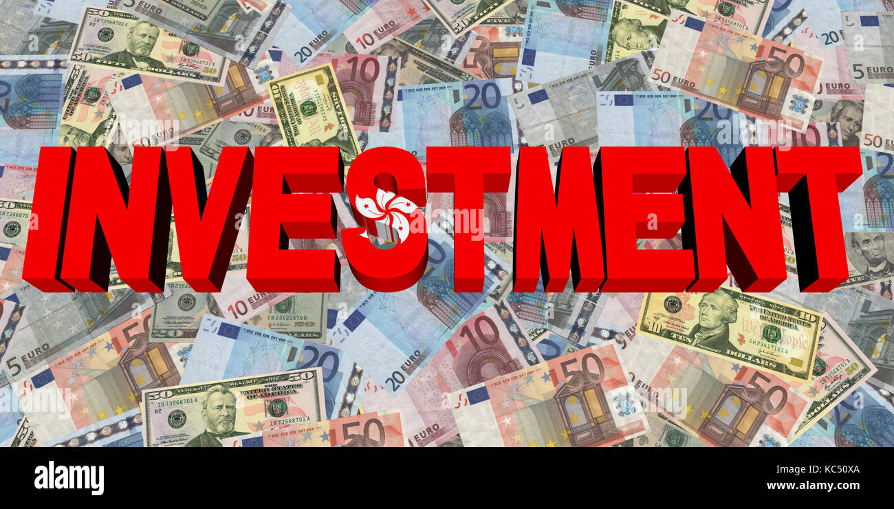 Investment text with Hong Kong flag on currency illustration Stock ...
