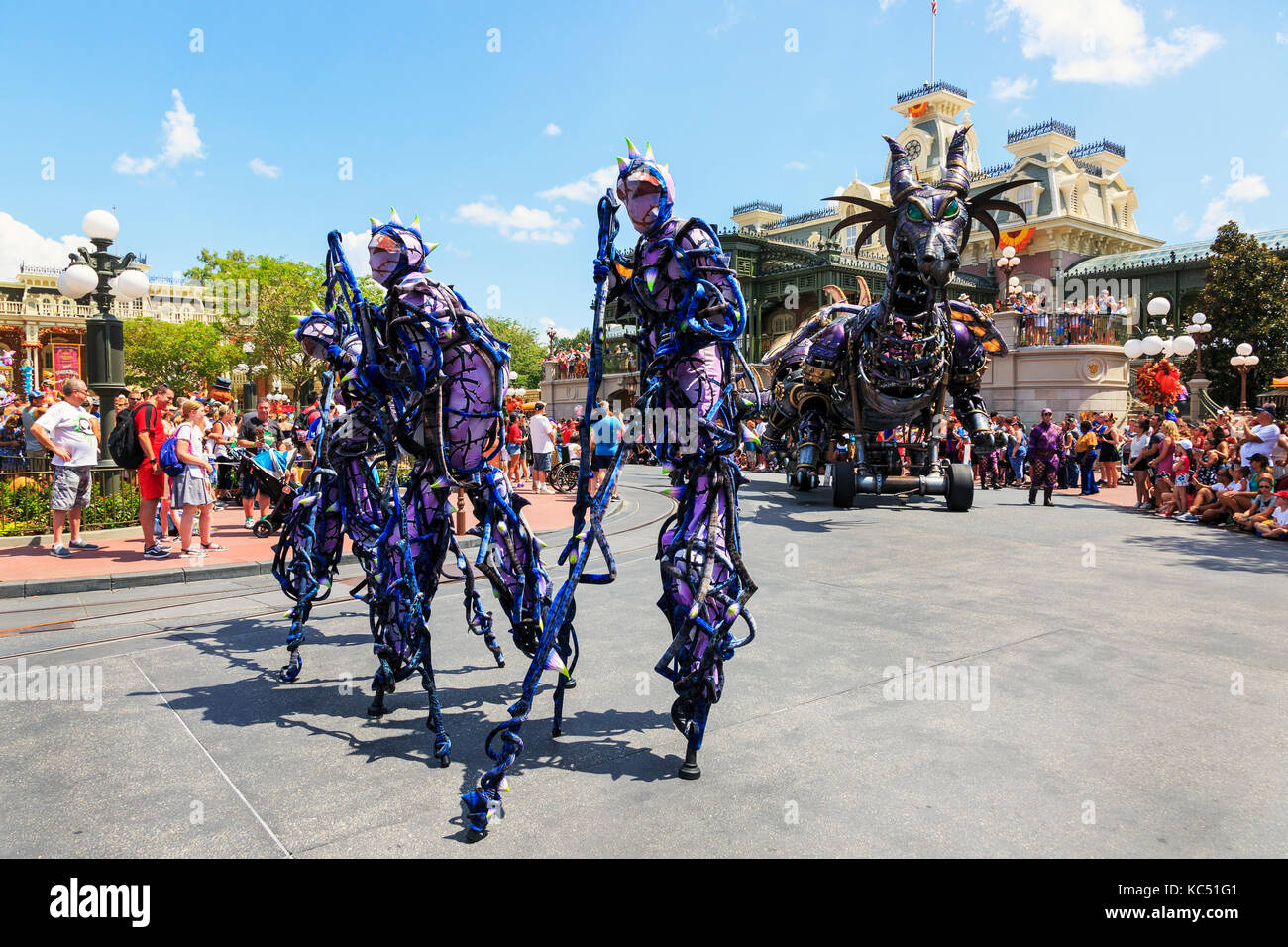 Walt Disney's Magic Kingdom theme park,  Orlando, Florida, USA and the fairytale parade 'Carnival of Fantasy' Stock Photo