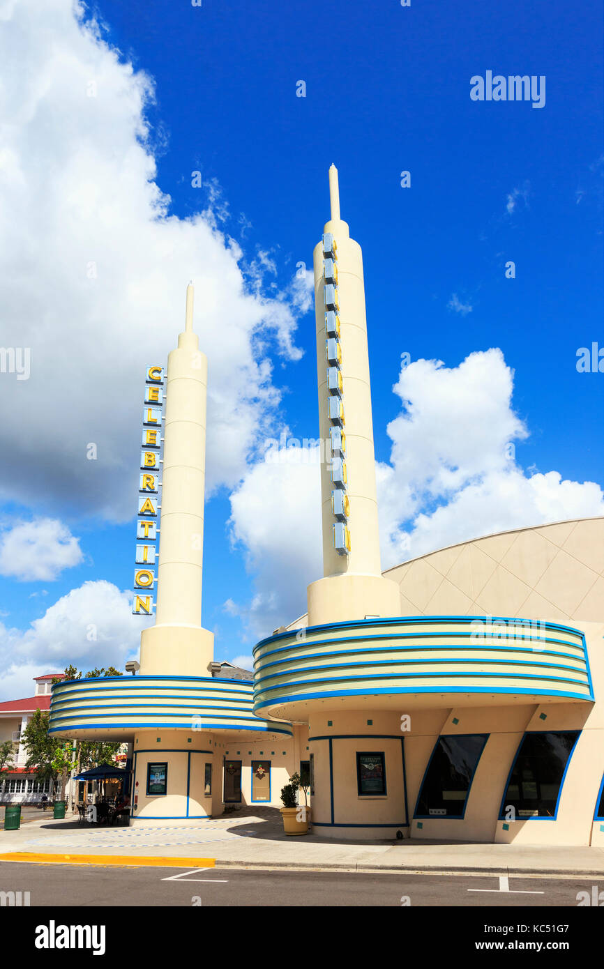 Art Deco cinema at Celebration town, Orlando< Florida, USA Stock Photo