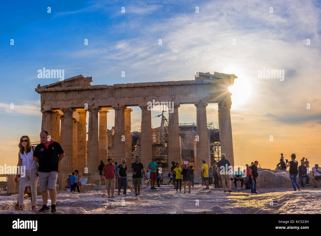 Tourists at the Acropolis of Athens Stock Photo