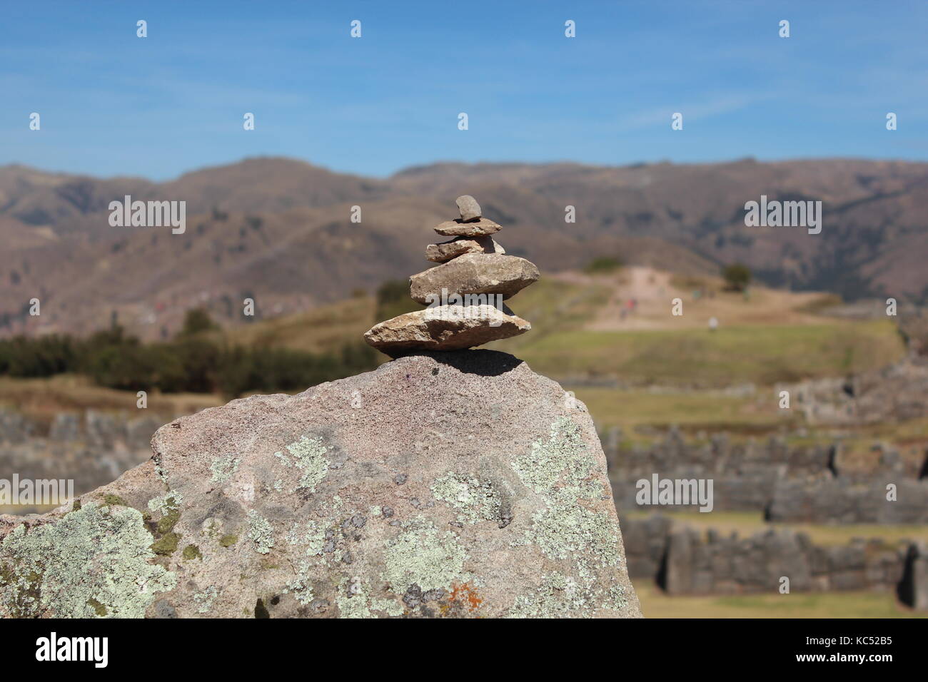Small pile os rocks in Cusco, Peru, also know as mariolas, used as guide to rotes in the past civilizations Stock Photo