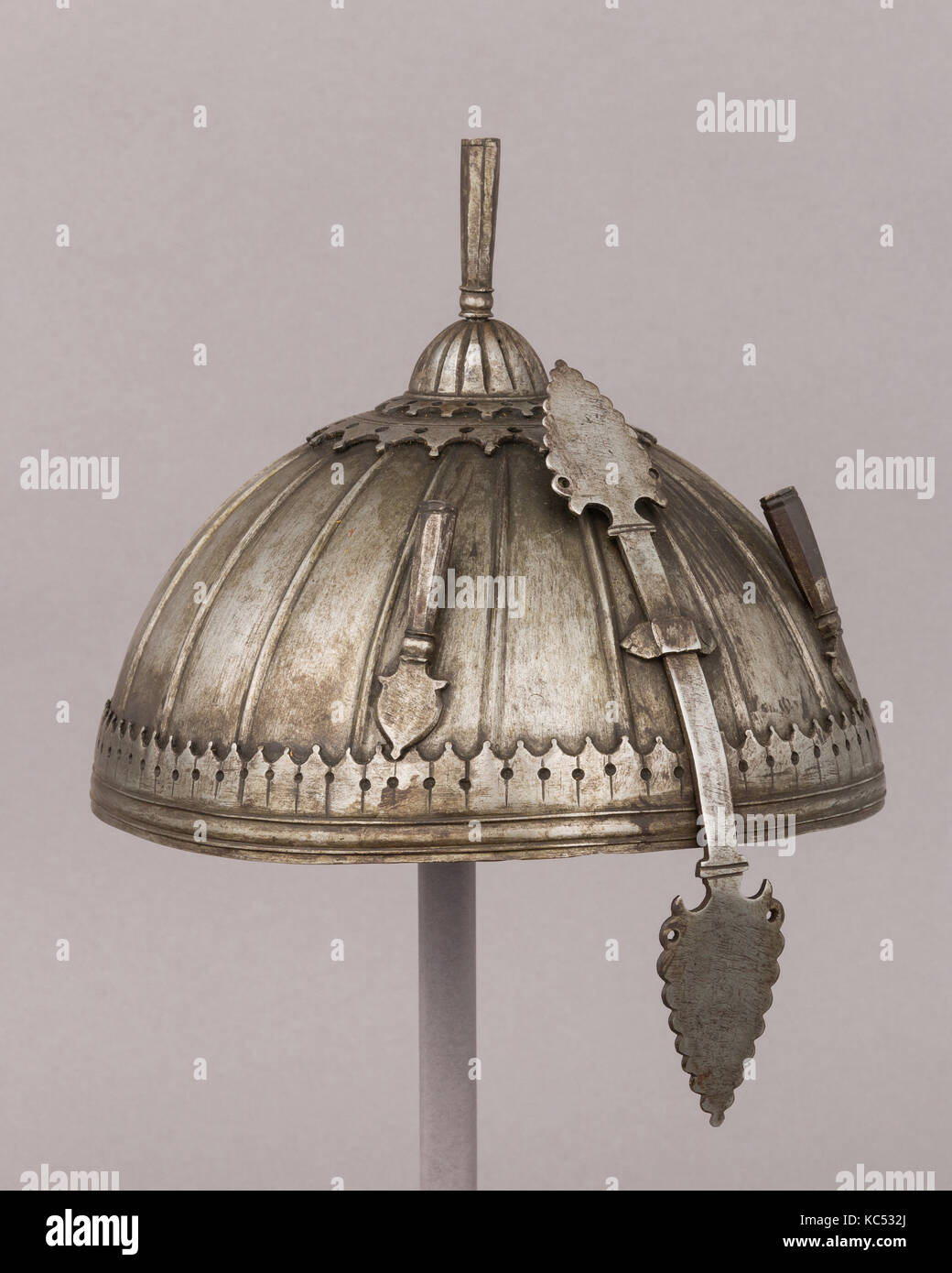 Helmet, 18th century, Indian, Steel, H. including nasal 7 1/2 in. (19.1 cm); H. excluding nasal 5 in. (12.7 cm); W. 7 3/8 in. (1 Stock Photo