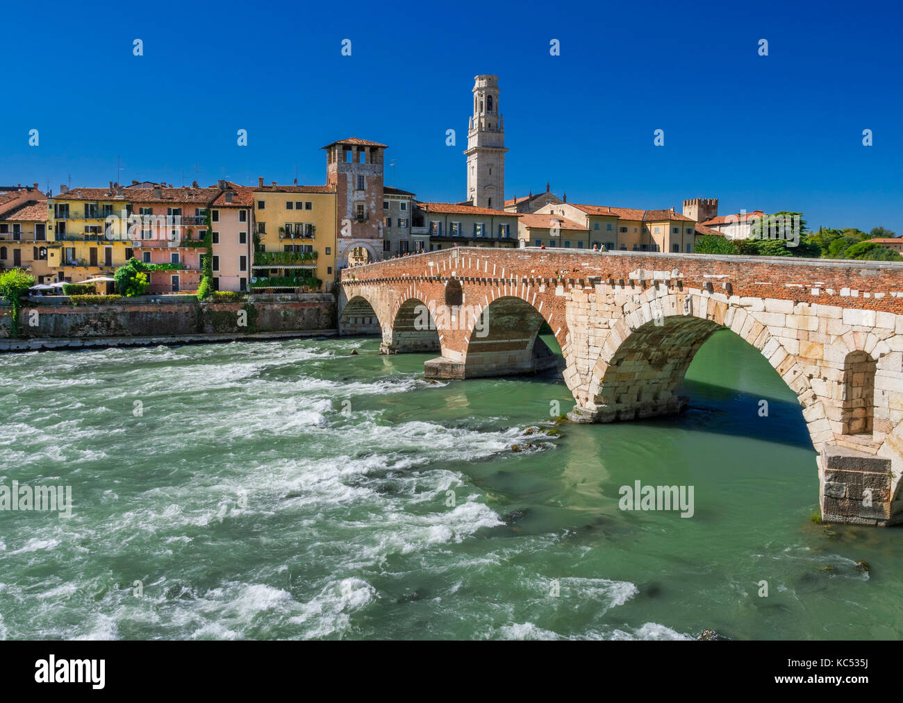 City view of Verona with the Dom Santa Maria Matricolare and Roman ...