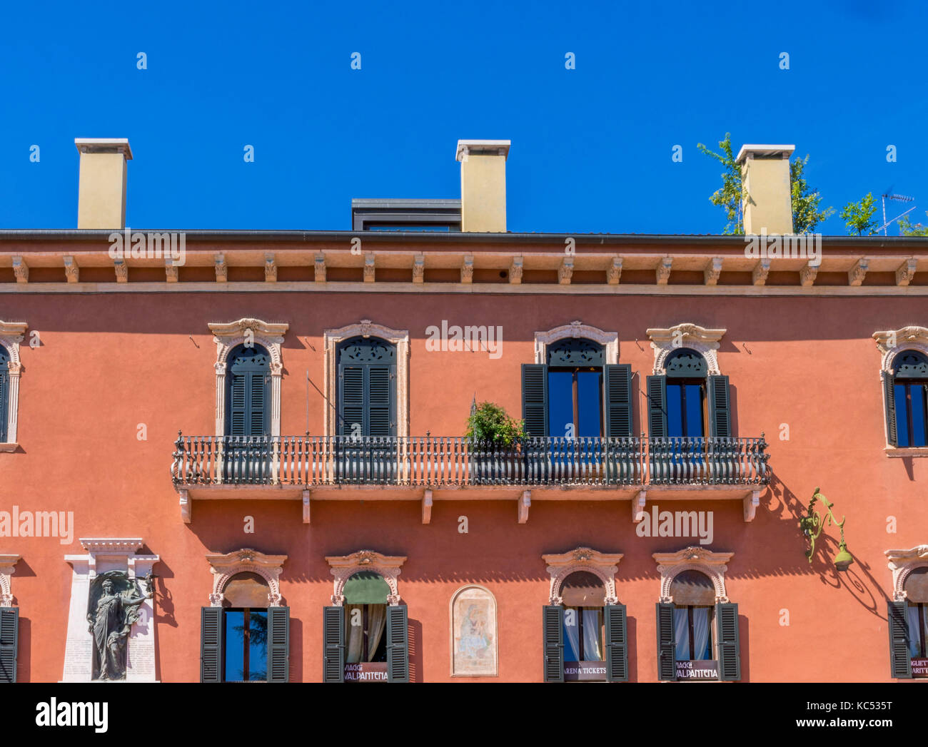 Colorful house façade at Piazza Bra, Verona, Veneto, Italy, Europe Stock Photo