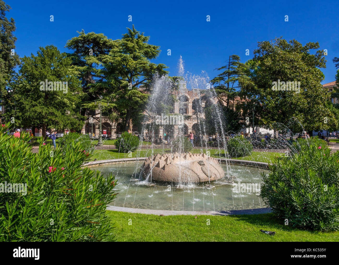 Fountain in the park at Piazza Bra, Verona, Veneto, Italy, Europe Stock Photo