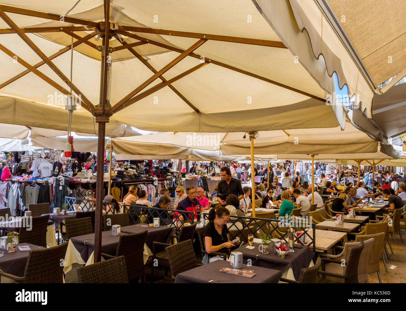 Restaurant on the Piazza delle Erbe Square, Verona, Venice, Italy, Europe Stock Photo