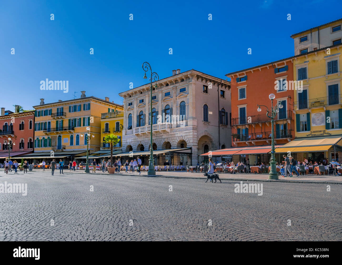 Restaurants on the Piazza Bra Square, Verona, Venice, Italy, Europe Stock Photo