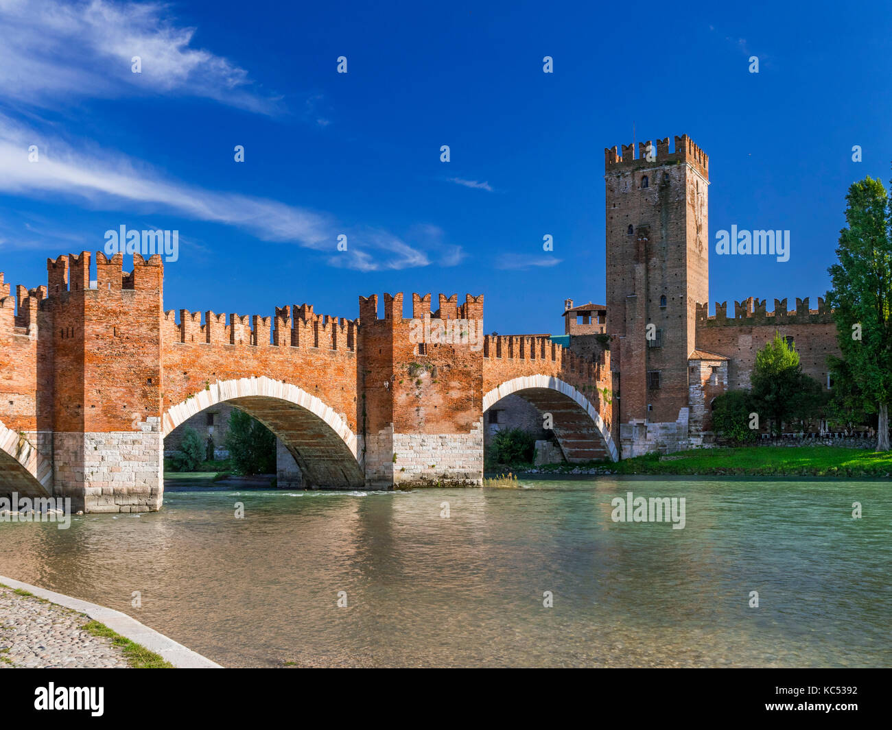Ponte Scaligero or Castelvecchio Bridge over the Adige River, Castelvecchio, Verona, Veneto, Italy, Europe Stock Photo