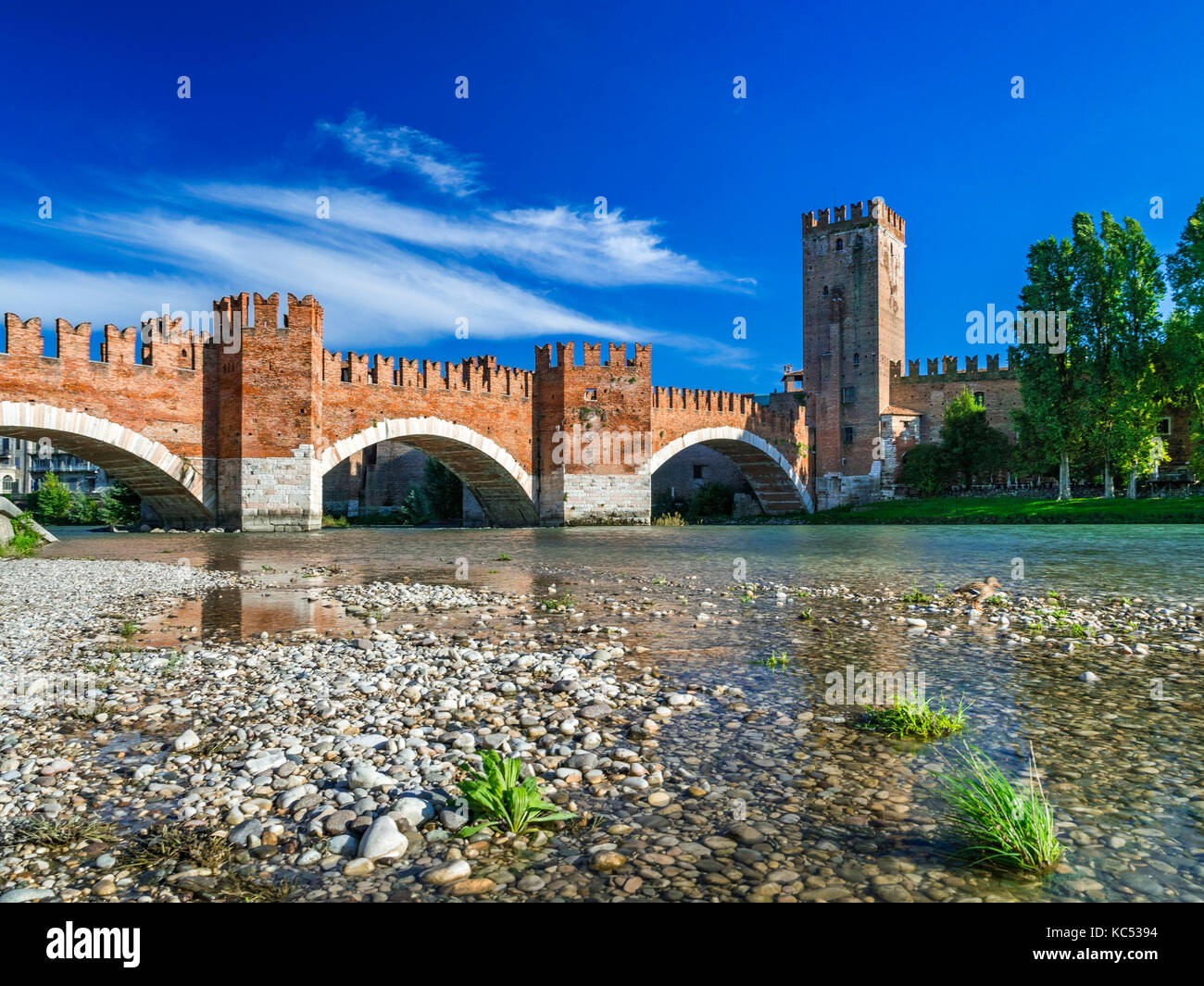 Ponte Scaligero or Castelvecchio Bridge over the Adige River, Castelvecchio, Verona, Veneto, Italy, Europe Stock Photo