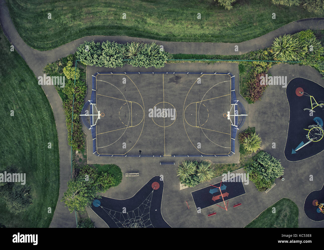 Aerial View Of A Basketball Court From Directly Above Stock Photo Alamy