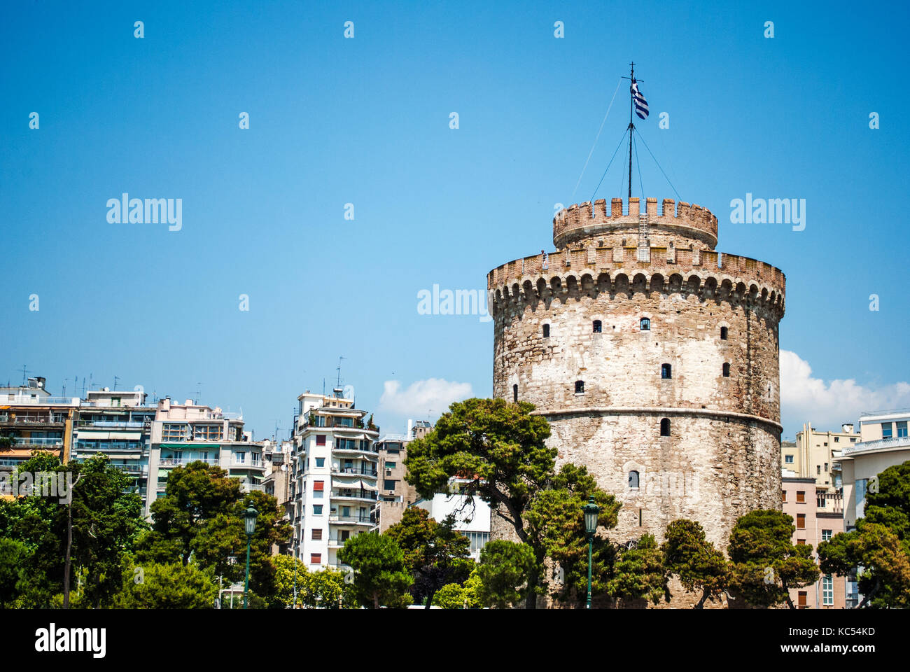 The White tower in Thessaloniki. The symbol of the city of Thessaloniki in Greece. Old medieval