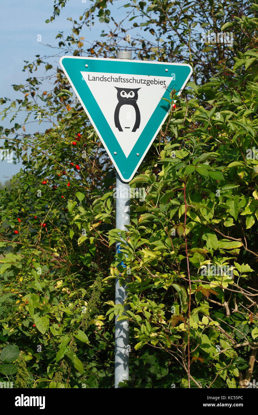 Landscape conservation area sign, Bremen, Germany Stock Photo