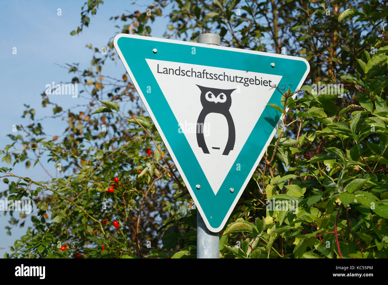 Landscape conservation area sign, Bremen, Germany Stock Photo