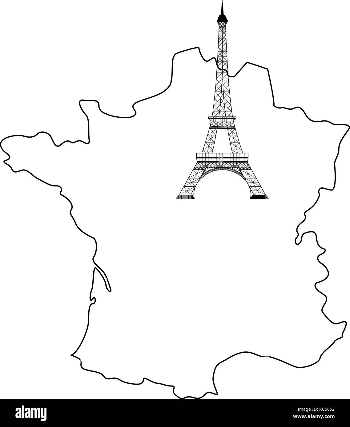 eiffel tower and map on white Stock Vector