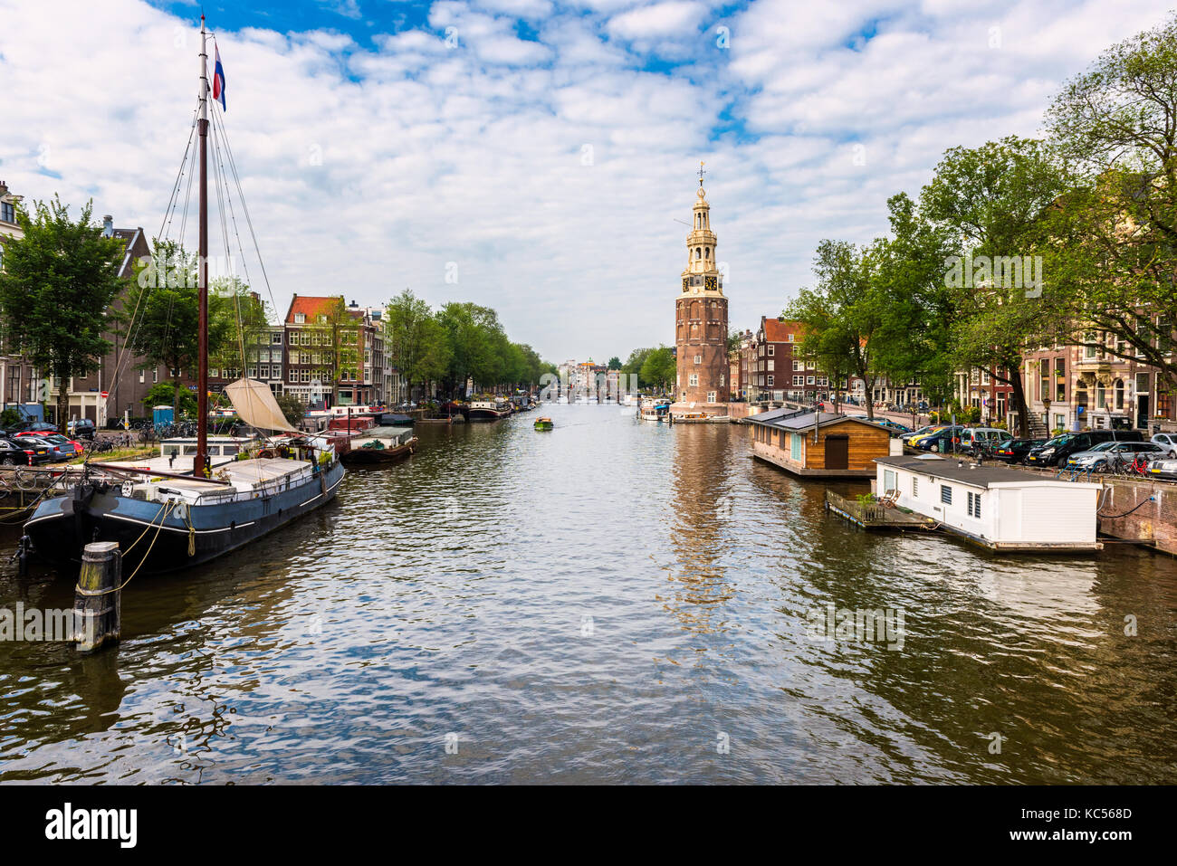 Canal in Amsterdam Netherlands on Summer Day Stock Photo