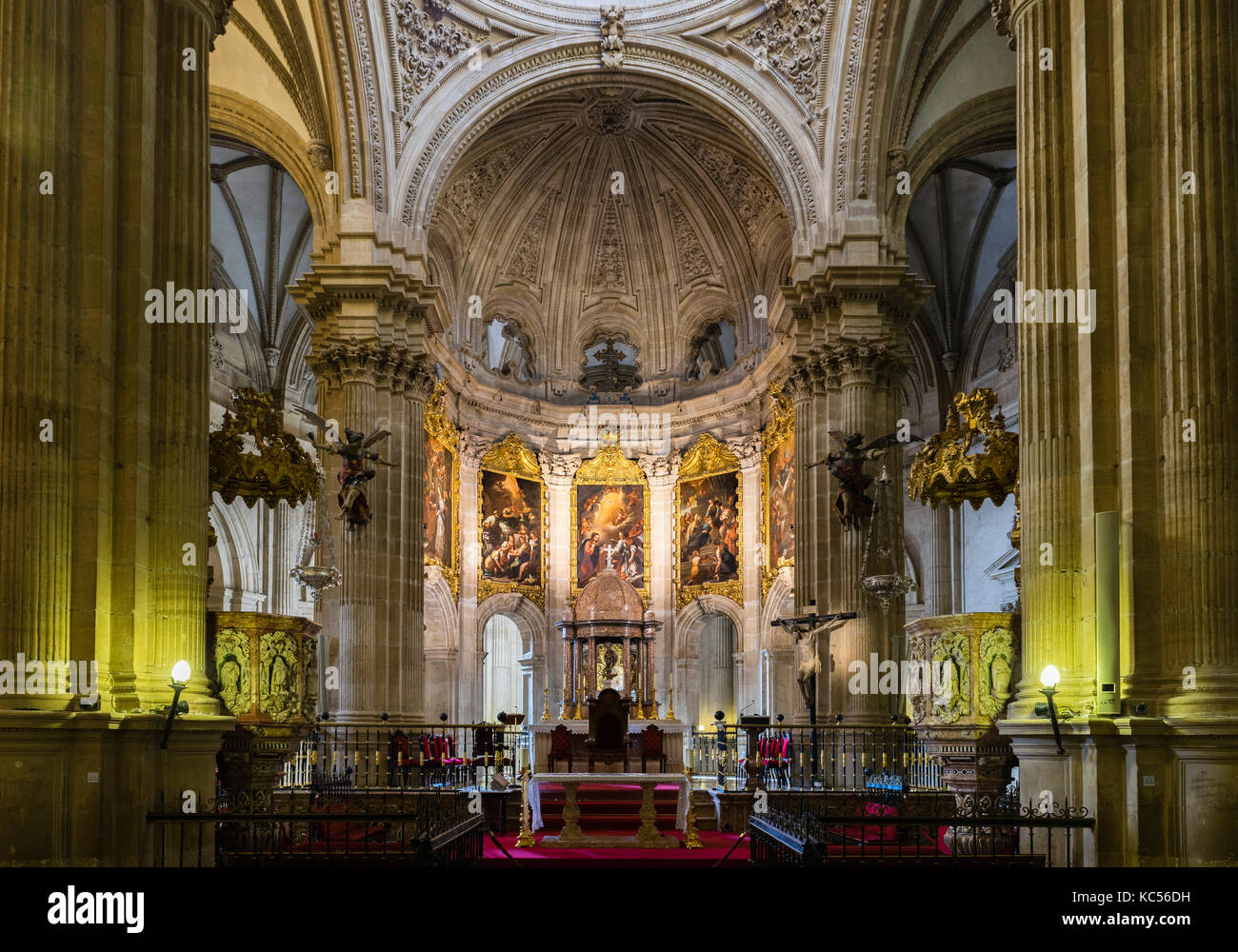 Altar room with apse, Cathedral Catedral de la Encarnación de Guadix, Guadix, Marquesado Region, Province of Granada, Andalusia Stock Photo
