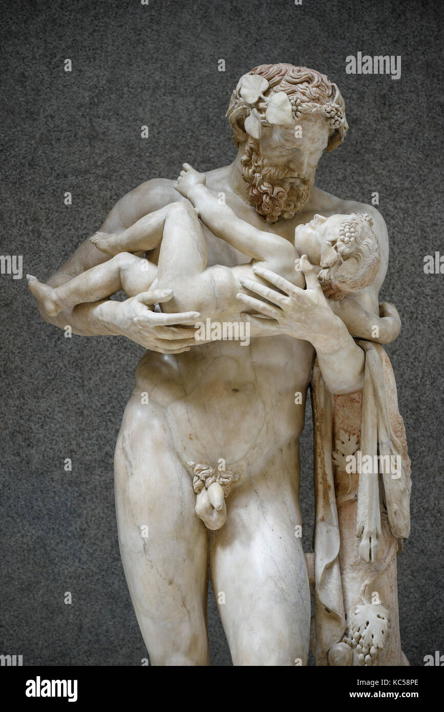 Rome. Italy. Statue of Silenus with the child Dionysus Roman copy (mid 2nd century A.D) of Greek original by the school of Lysippus (ca. 300 B.C.). Br Stock Photo