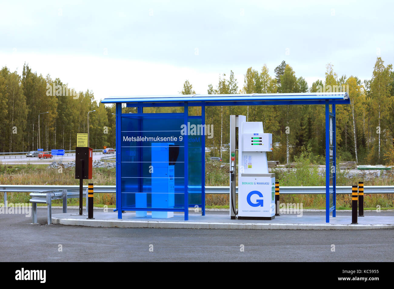 JYVASKYLA, FINLAND - SEPTEMBER 22, 2017: Gasum gas filling station in Jyvaskyla, Finland. The station serves both cars and heavy duty vehicles and off Stock Photo