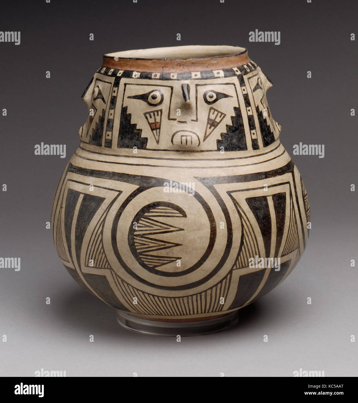 Jar with Four Faces, mid-13th–mid-15th century, Mexico, Mesoamerica, Chihuahua, Casas Grandes, Ceramic, H. 8 11/16 in. (22.1 cm Stock Photo