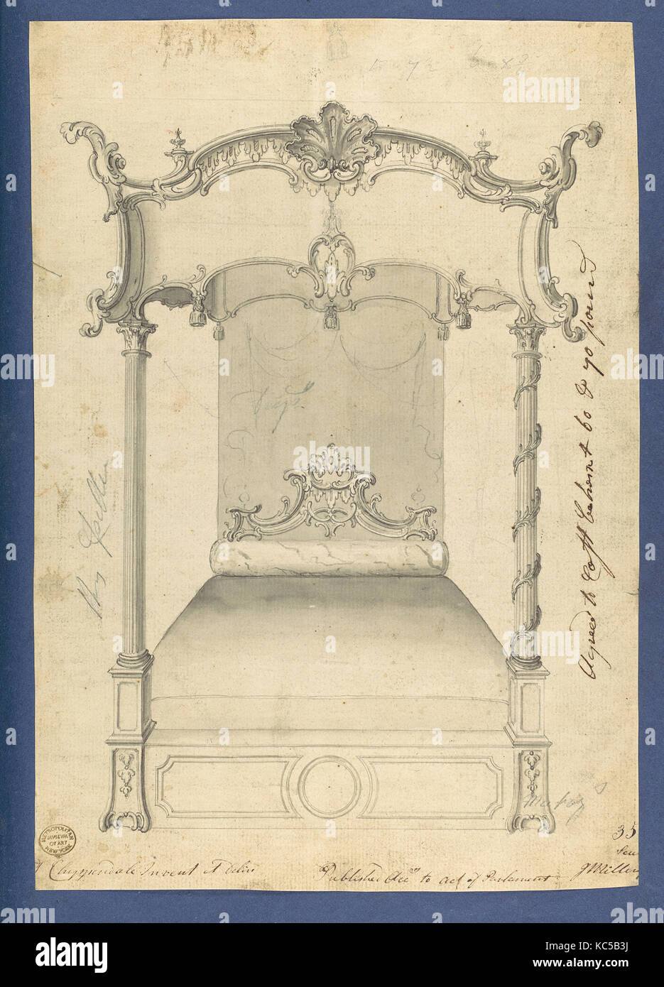 Bed, in Chippendale Drawings, Vol. I, Thomas Chippendale, ca. 1753–54 Stock Photo