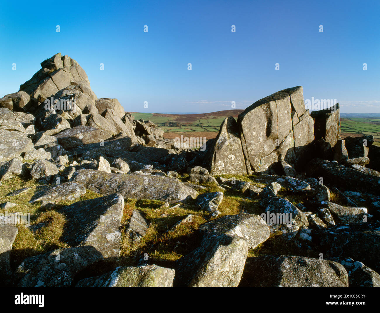Carn Menyn outcrop of distinctive blue-grey dolerite on Mynydd Preseli, One of the possible sources of 'bluestones' used in the building of Stonehenge Stock Photo