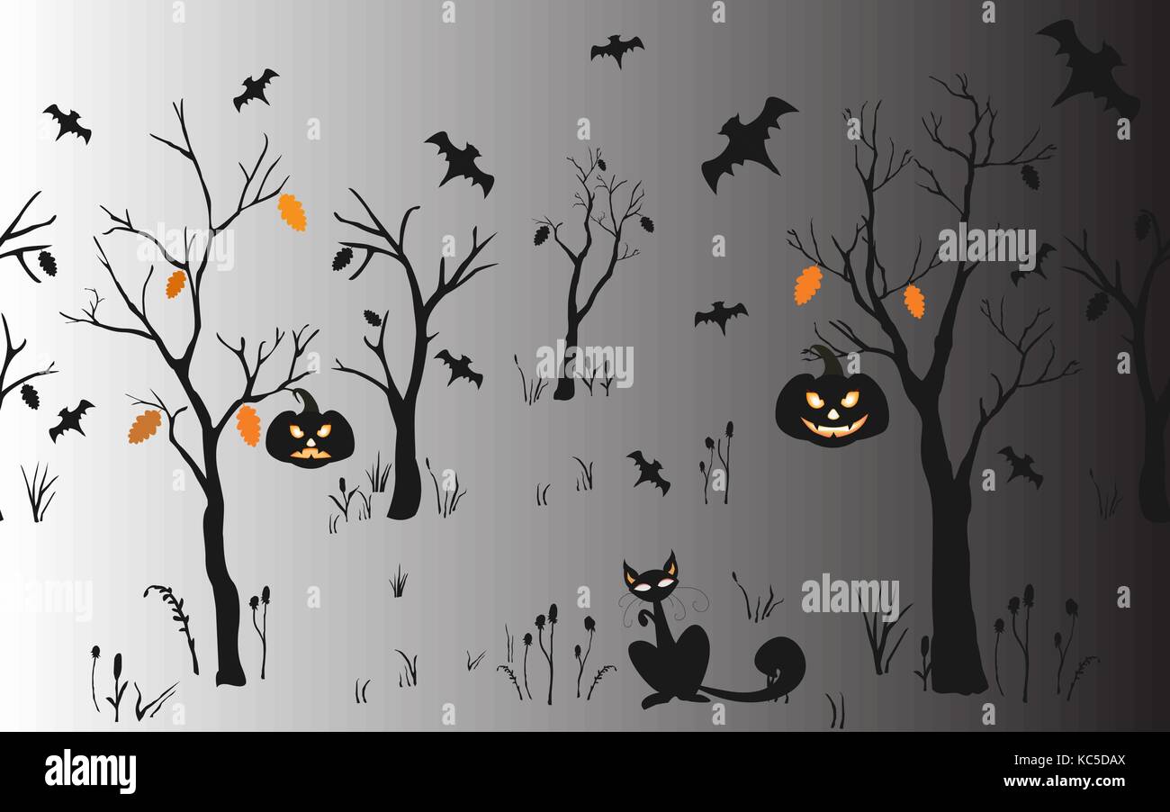 Halloween Background with silhouettes. Seamless Pattern. Halloween Vector Card, texture or background. Vector Art. Stock Vector