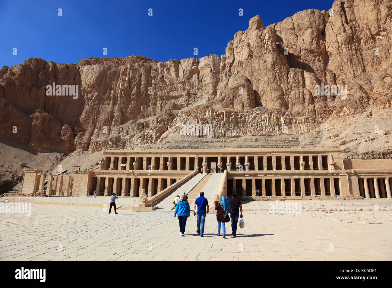 The mortuary temple of the first female Pharaoh Hatshepsut, Part of the Hatshepsut temple complex at Deir el-Bahari on the west bank of the Nile at Th Stock Photo