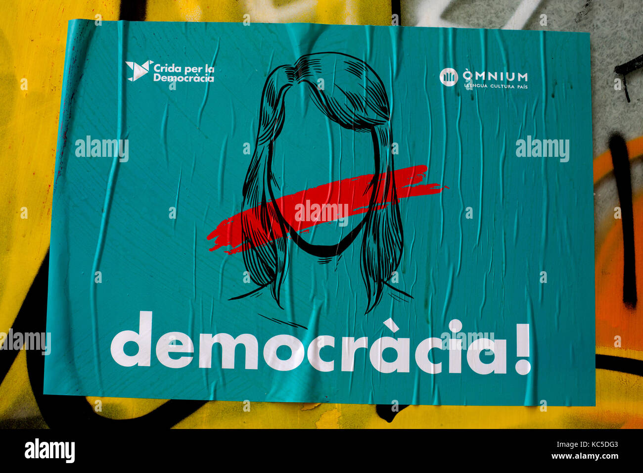 Catalan independence poster calling for democracy and the right to vote for independence. Stock Photo