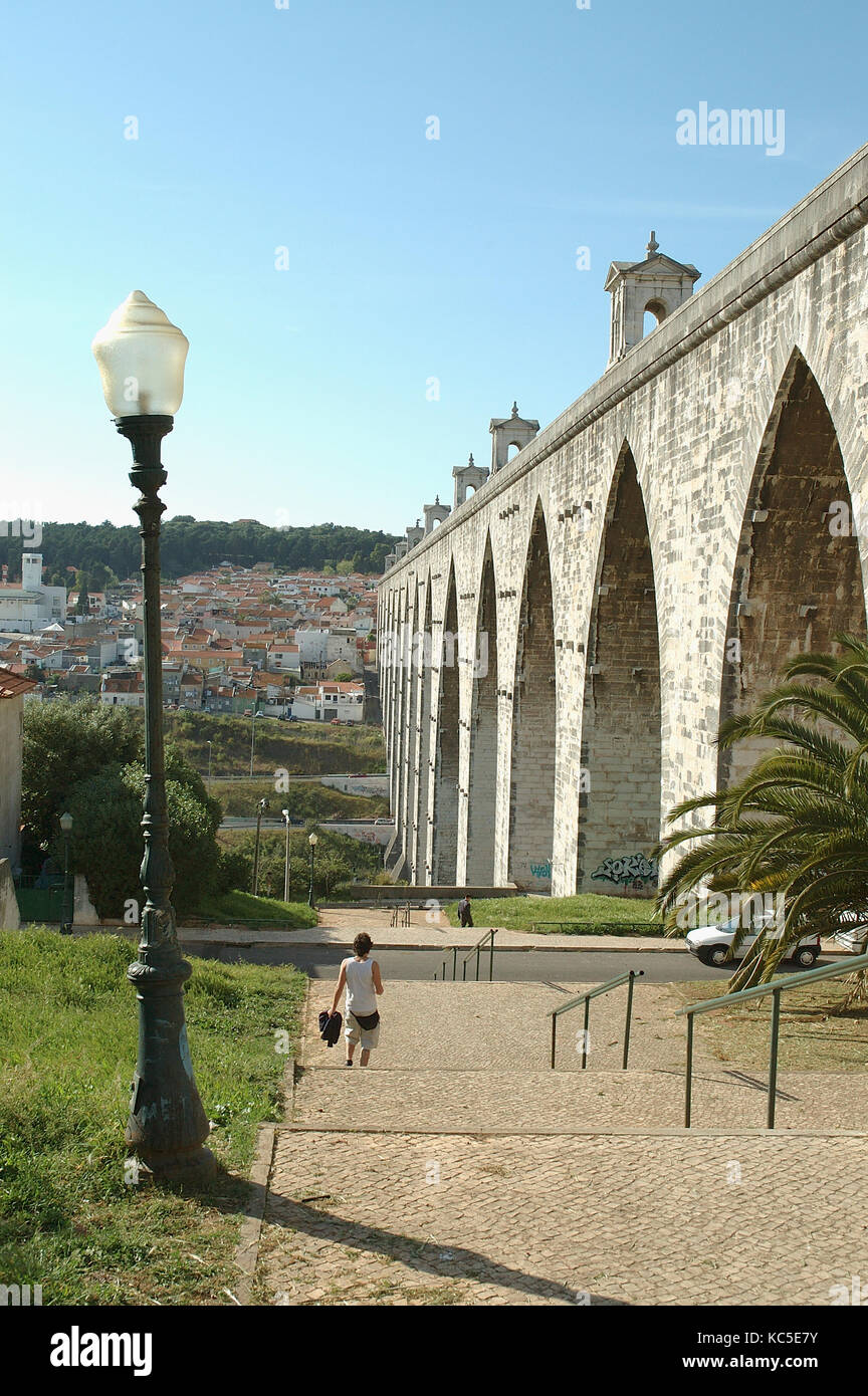 The 18th century aqueduct (Aqueduto das Aguas Livres) in Lisbon. Portugal Stock Photo