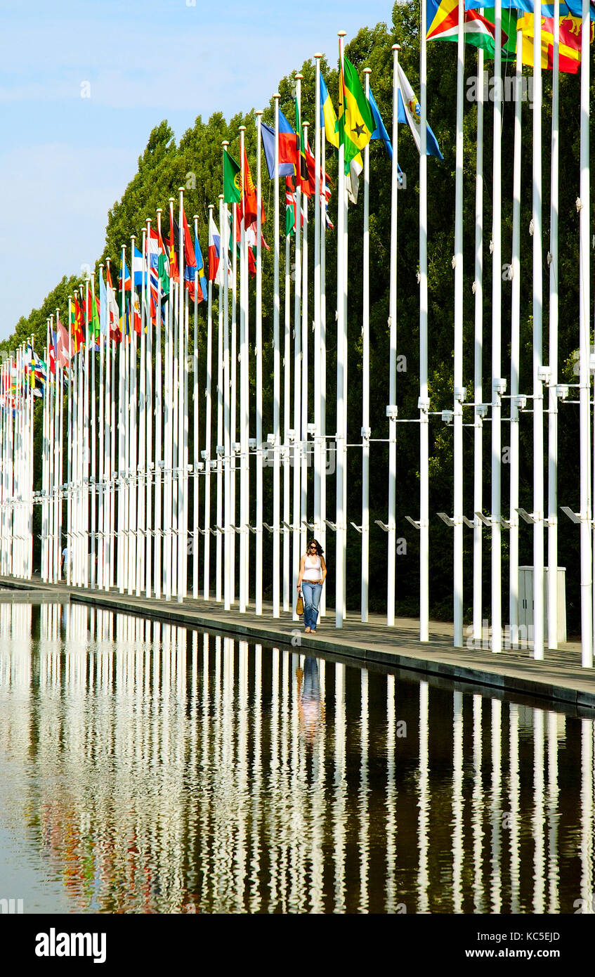 All nations flags at Parque das Nações. Lisbon, Portugal Stock Photo