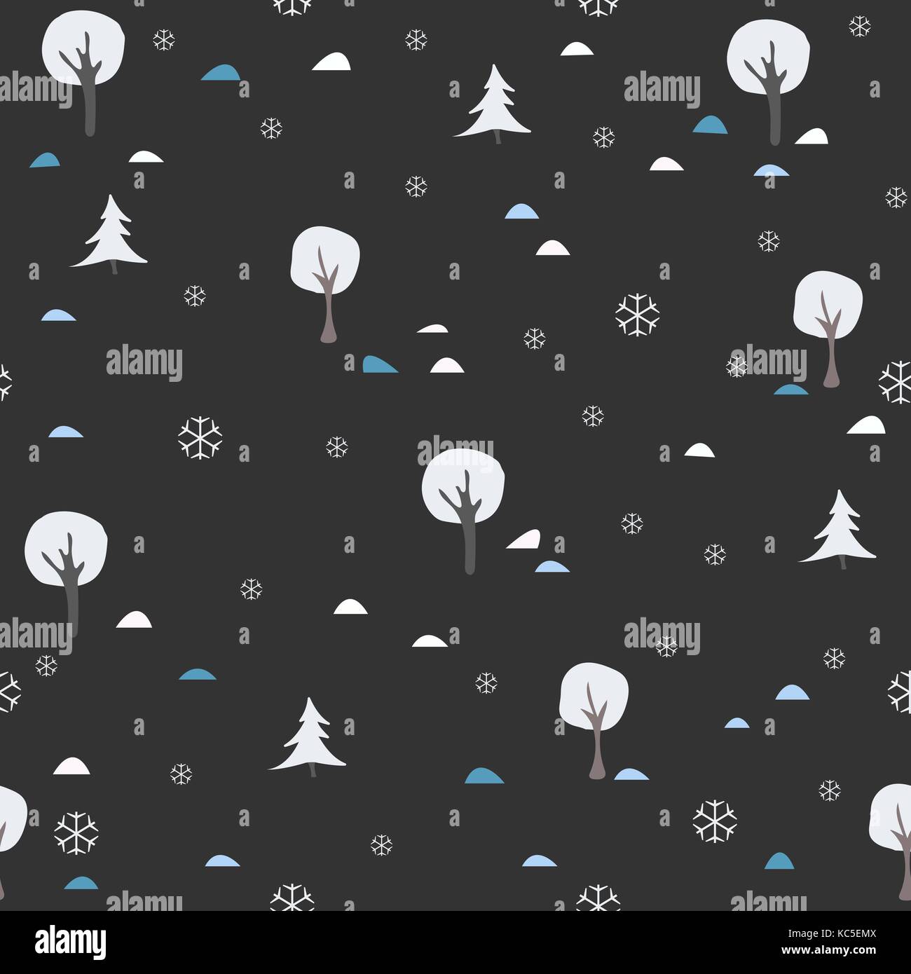 Winter Seamless Pattern with spruce, fir and trees. Dark Background ...