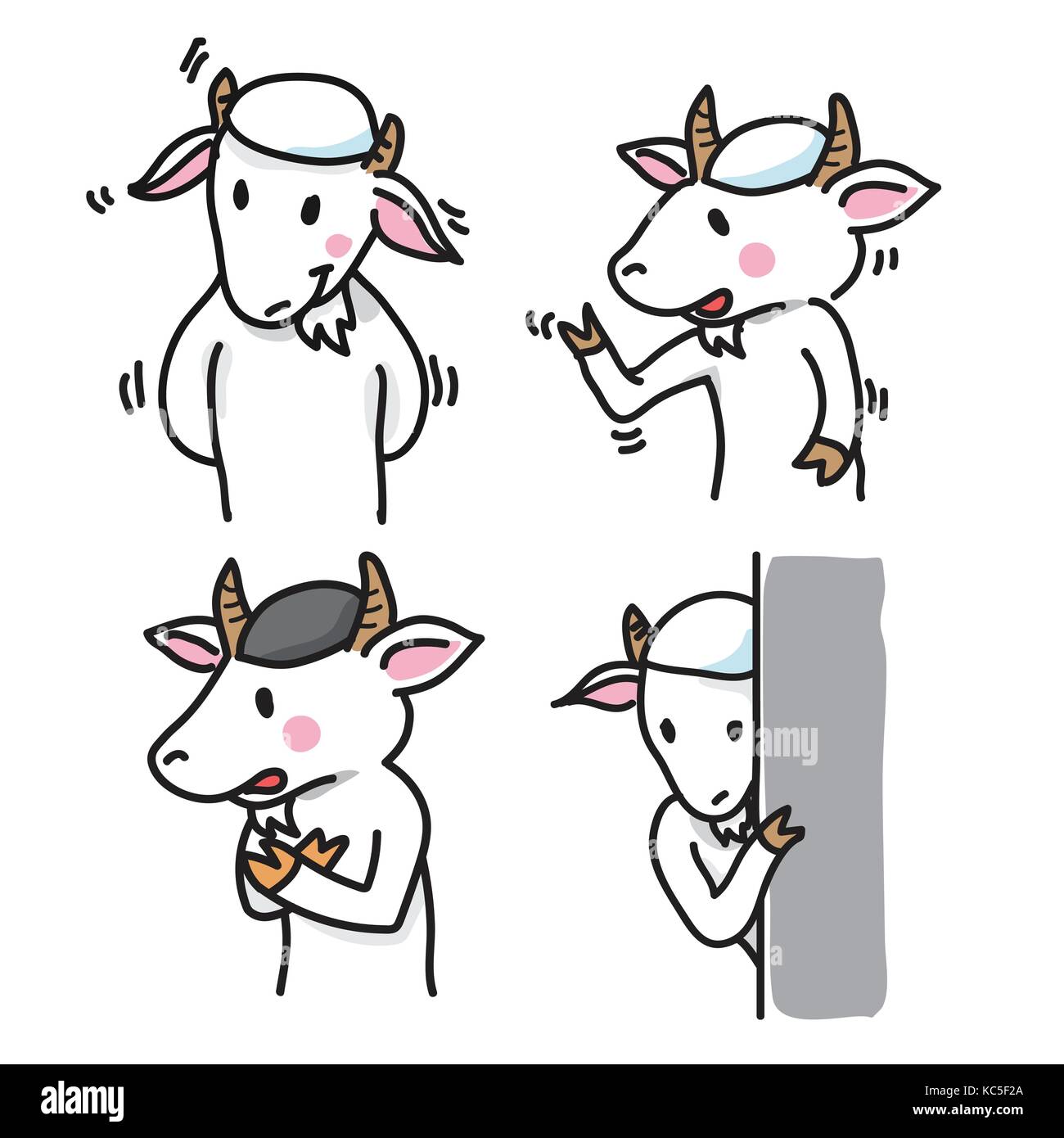 Set of Goat Cartoon Character,happy and smily, hiding-Vector Illustration Stock Vector