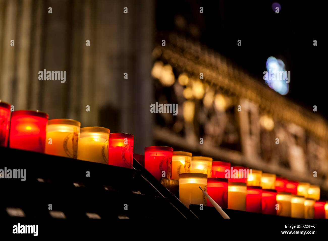 View at candles in Cathedrale Notre Dame de Paris, France Stock Photo