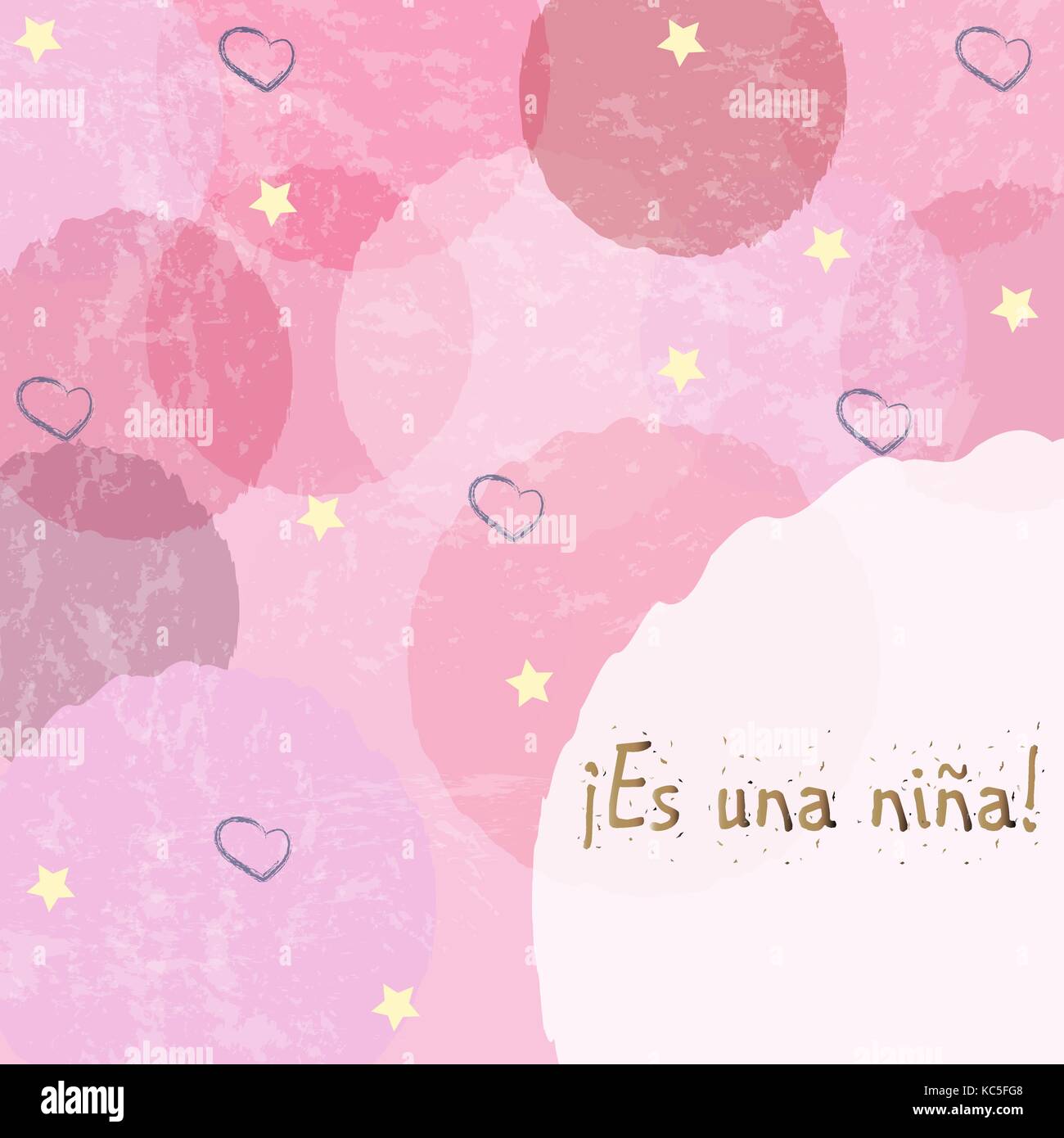 'Es una nina' means 'It's a girl' in Spanish Language. Baby Girl Birth announcement. Vector Illustration Stock Vector