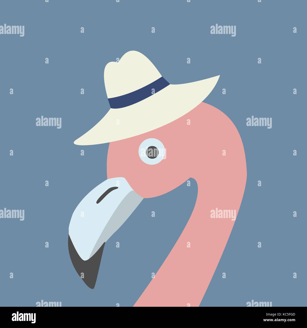 Pink Flamingo Head wearing Hat. Retro 
