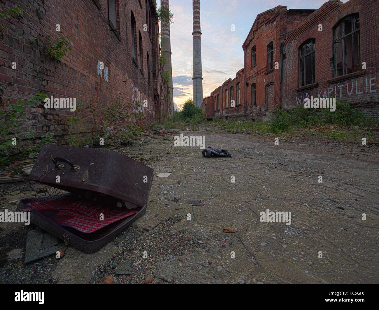Ruined factory as post apocalypse scenery. After nuclear war concept. Stock Photo