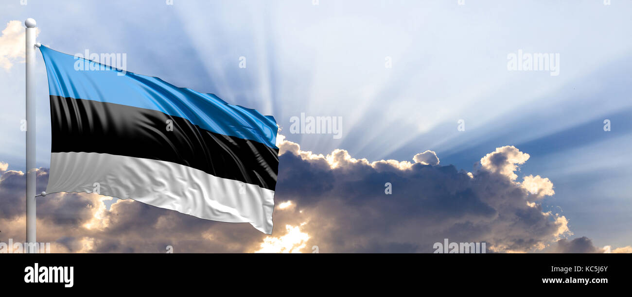 Estonia waving flag on blue sky. 3d illustration Stock Photo - Alamy