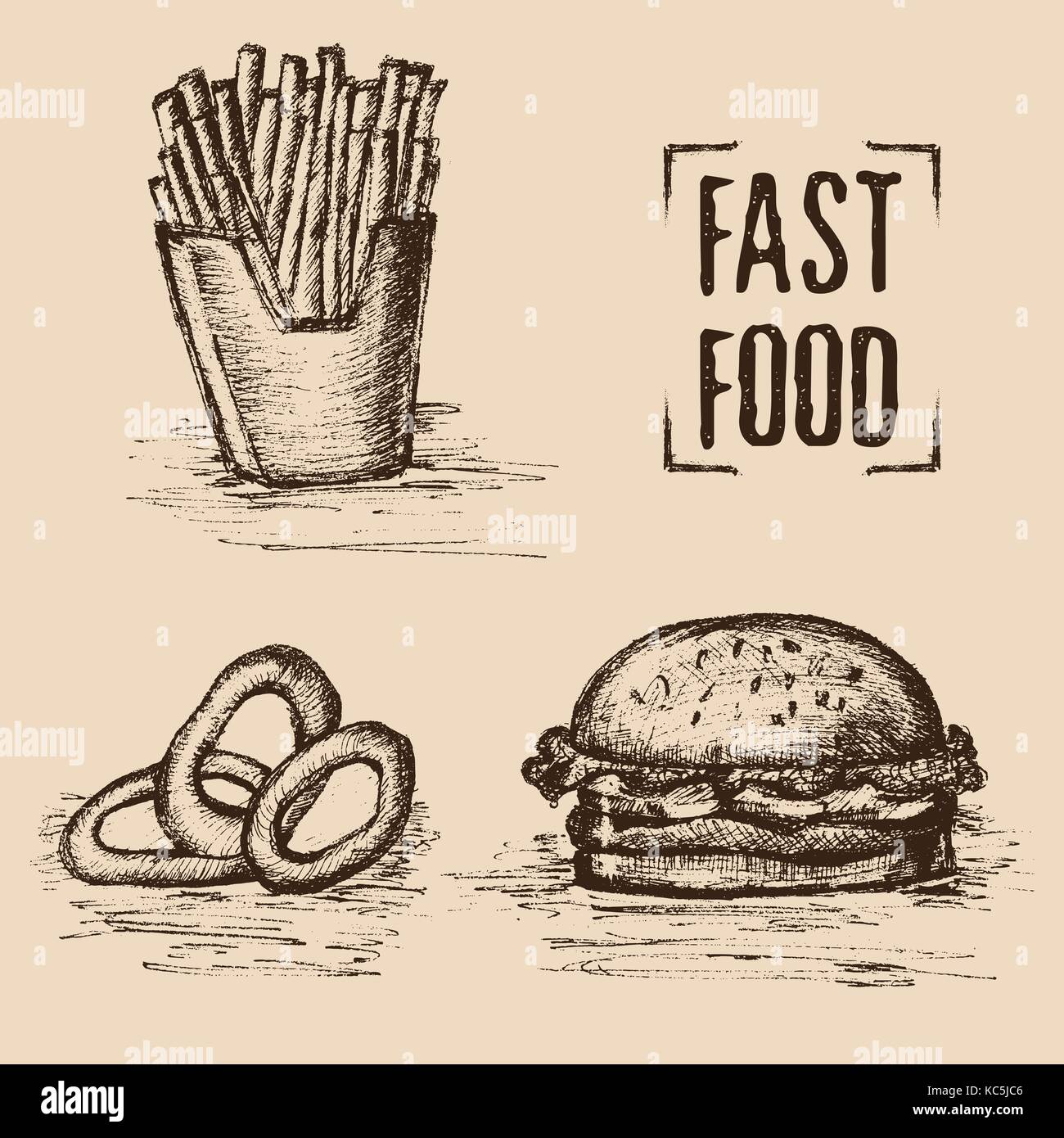 Fast food colored cartoon drawing Royalty Free Vector Image