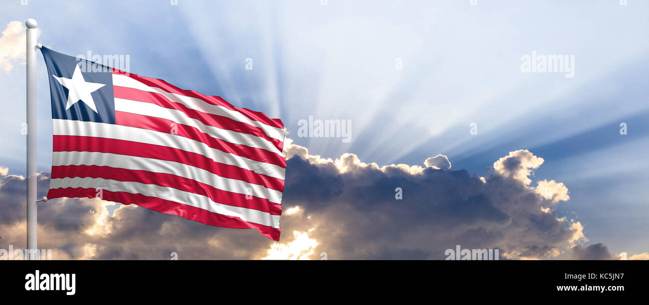 Liberia waving flag on blue sky. 3d illustration Stock Photo - Alamy