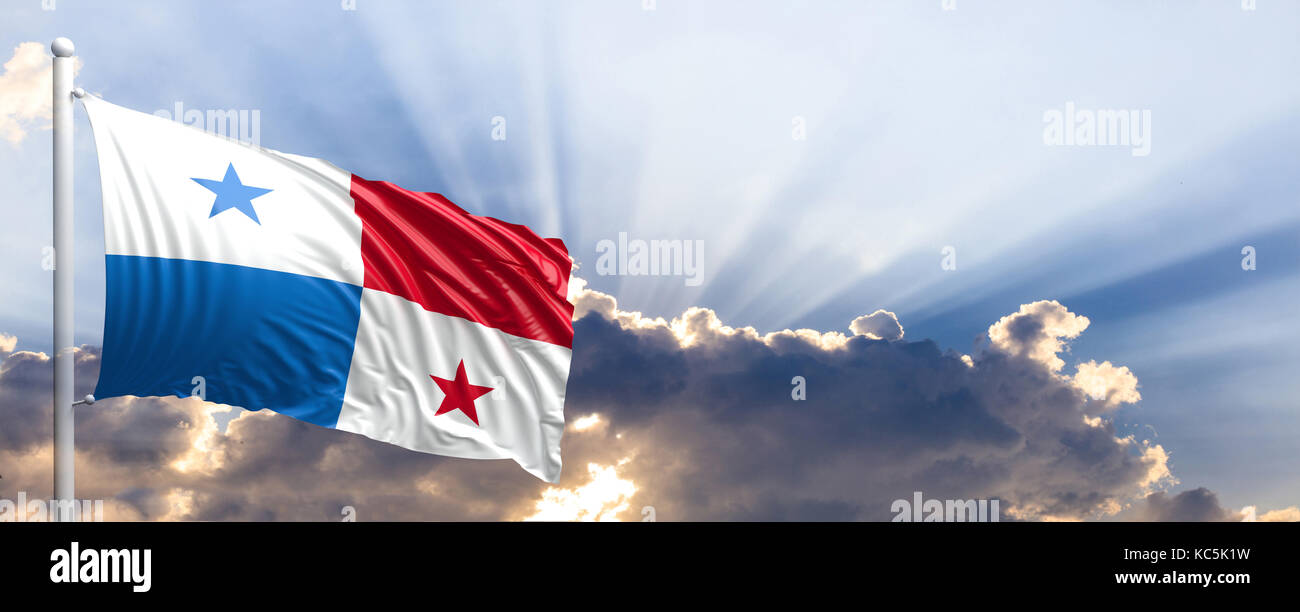 Panama waving flag on blue sky. 3d illustration Stock Photo