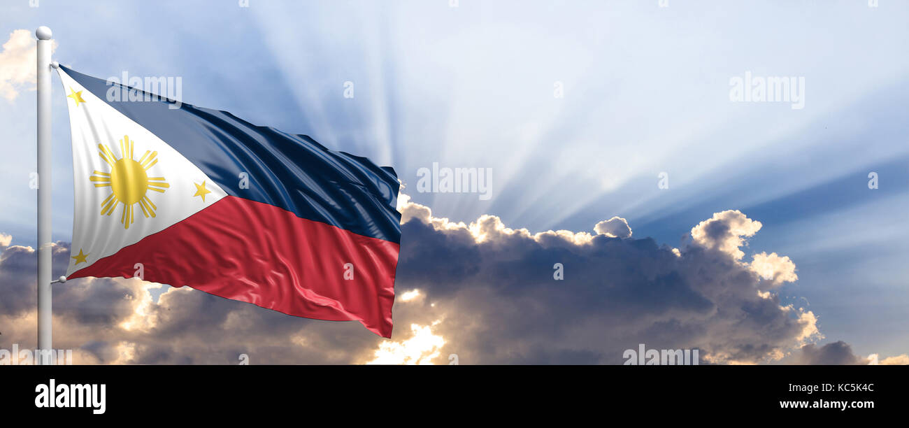 Philippines waving flag on blue sky. 3d illustration Stock Photo - Alamy