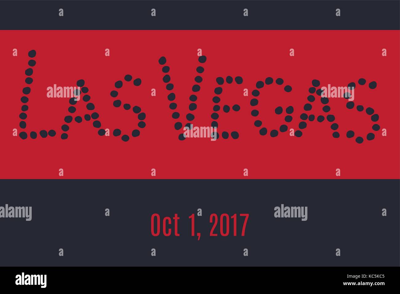 Words Las Vegas written using bullet holes. In memory of victims of mass shooting. Stock Vector