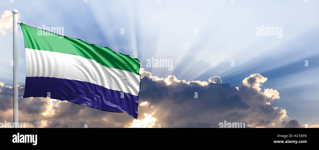 Sierra Leone waving flag on blue sky. 3d illustration Stock Photo - Alamy