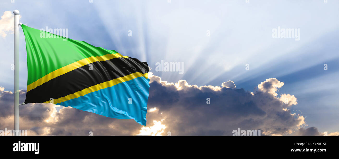 Tanzania waving flag on blue sky. 3d illustration Stock Photo - Alamy