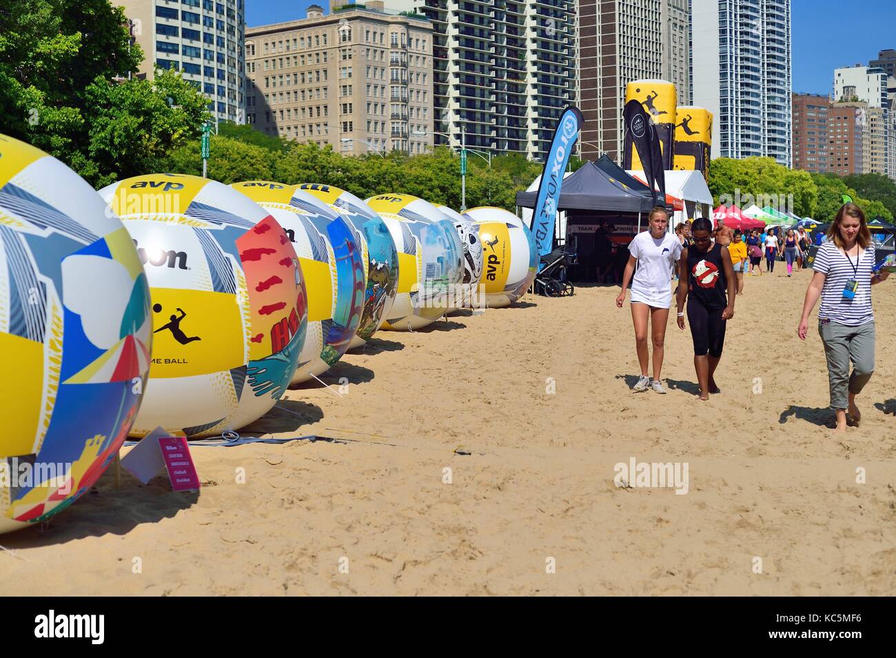 Chicago's Oak Street Beach provided sand for a 2017 AVP  event. Chicago, Illinois, USA. Stock Photo