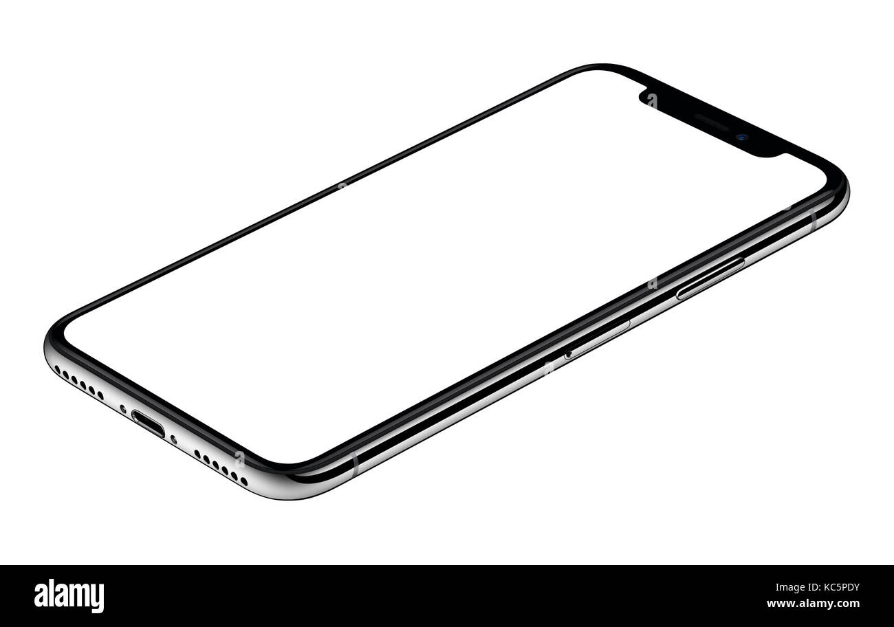 Smartphone Mockup Similar To Iphone X Cw Rotated Lies On Surface Isolated On White Background Stock Photo Alamy