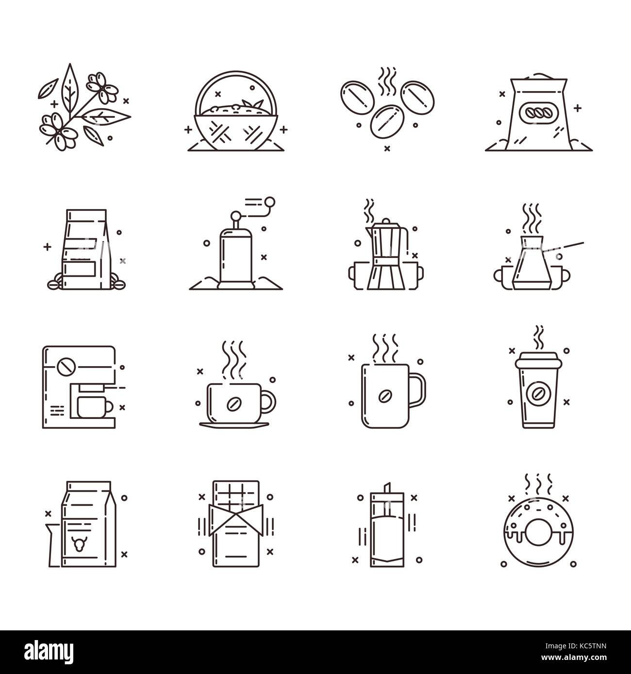 Vector icons set of the coffee production and use that includes ...