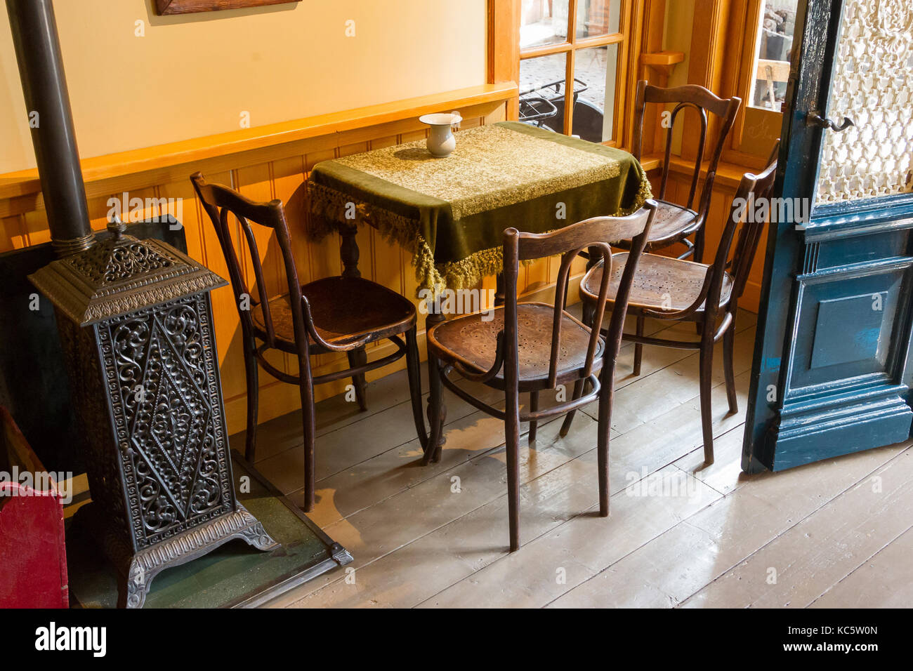 Interior of a very old bar Table and chairs Stock Photo Alamy