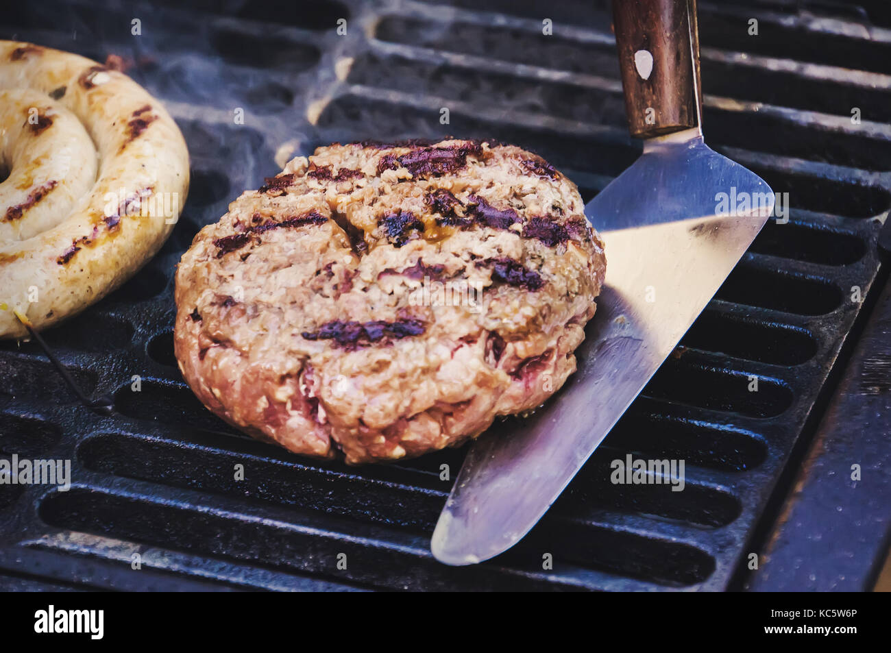 Cutlets from minced meat roasted on the grill. Meat hamburger Patty