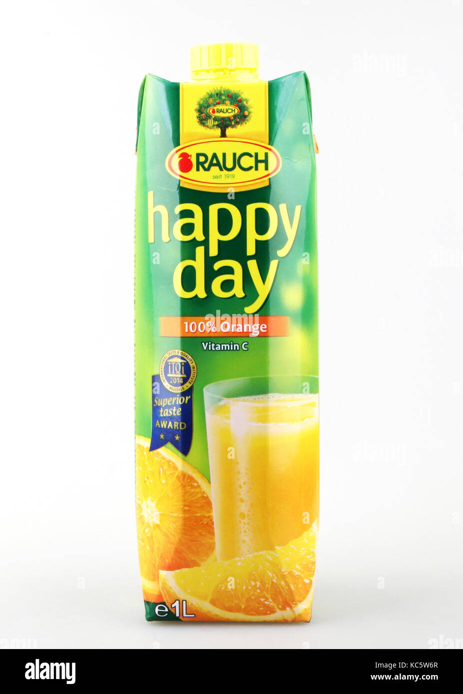 Pomorie, Bulgaria - October 03, 2017: Natural Fruit Juice Rauch. Rauch is an Austrian beverage company based in Rankweil. It was founded in 1919. Stock Photo